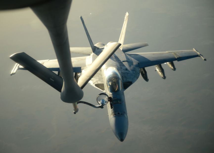 A U.S. Navy jet is refueled in flight after airstrike missions in Syria on September 23. In addition to bombing ISIS, the United States has also taken action -- on its own -- against another terrorist organization, the Khorasan Group. U.S. President Barack Obama described Khorasan members as "seasoned al Qaeda operatives in Syria."