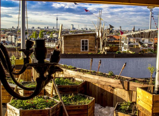 From below it looks like a dull concrete parking platform, but Klunkerkranich is a 2,500 square-meter rooftop bar and garden with great sunset views.