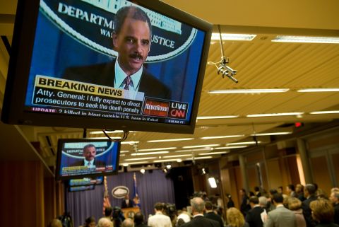 Holder announces in November 2009 that five men accused of the September 11 terror attacks would be tried in a New York civilian court. He said the government would seek the death penalty against Khalid Sheikh Mohammed and four others.
