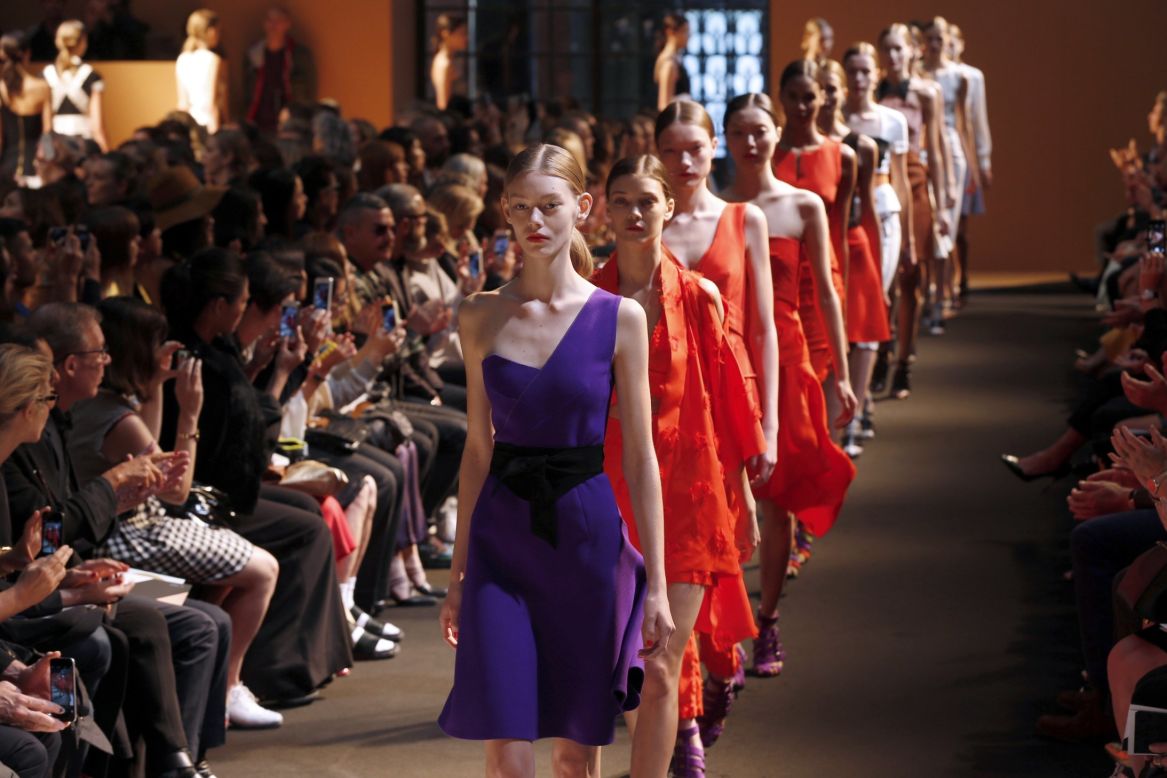 True to form, Roland Mouret delivered bright colors and flattering silhouettes for spring. 