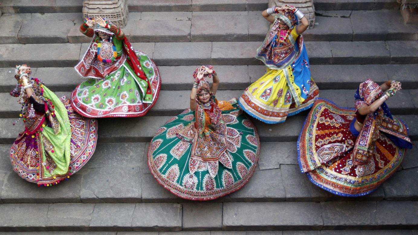 Women in Ahmedabad, India, take part in Garba dance rehearsals on Sunday, September 21, ahead of the Navratri festival. Thousands of young people will dance the night away during the nine-day festival, which is held in honor of the Hindu goddess Durga.