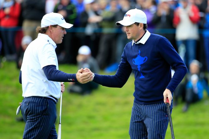 The match went down to the wire with Mickelson (left) giving the U.S. victory on the final hole. The point gave Team USA a 2½ - 1½ lead heading into the afternoon foursomes.  