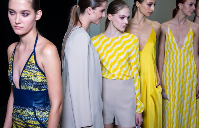 Models were summery backstage at Guy Laroche.