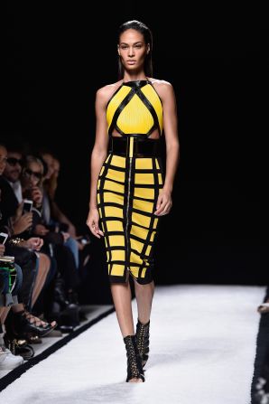 Another catwalk superstar, Joan Smalls, struts her stuff for Balmain. 