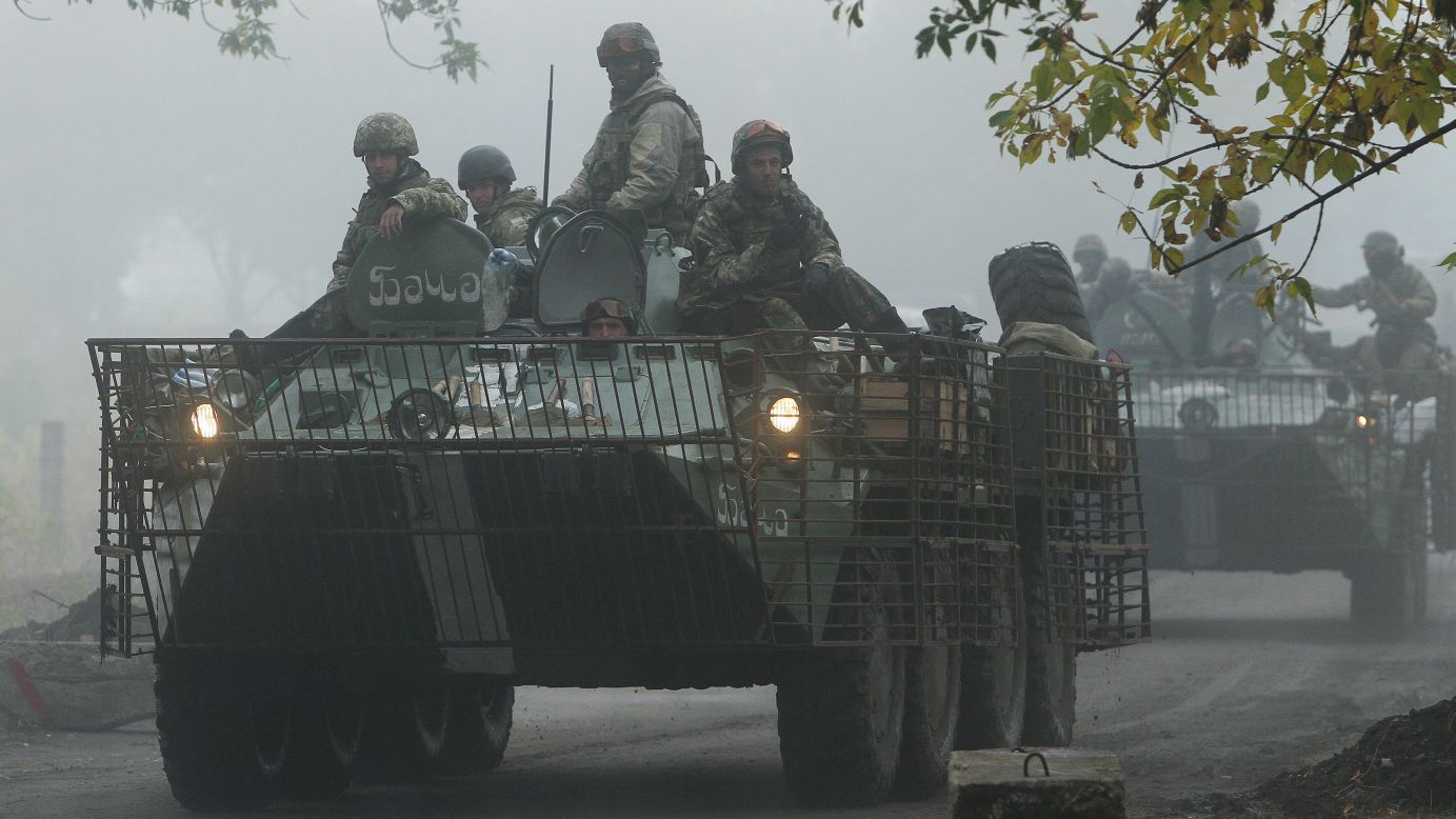 Ukrainian servicemen patrol in the Donetsk region on Friday, September 26.
