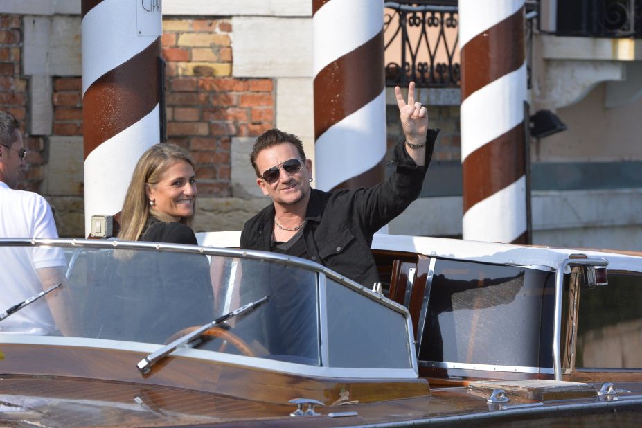 U2 frontman Bono arrives at the Hotel Cipriani.