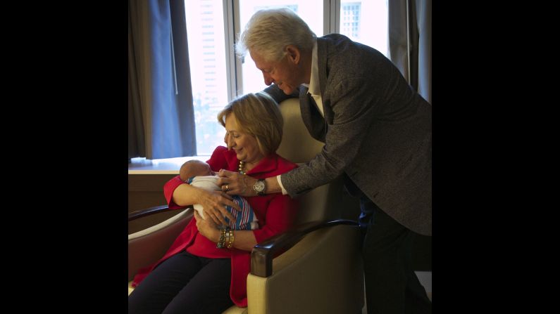 Hillary Clinton tweeted "@BillClinton and I are over the moon to be grandparents! One of the happiest moments of our life." Chelsea Clinton and her husband, Marc Mezvinsky, announced in April they were expecting their first child.