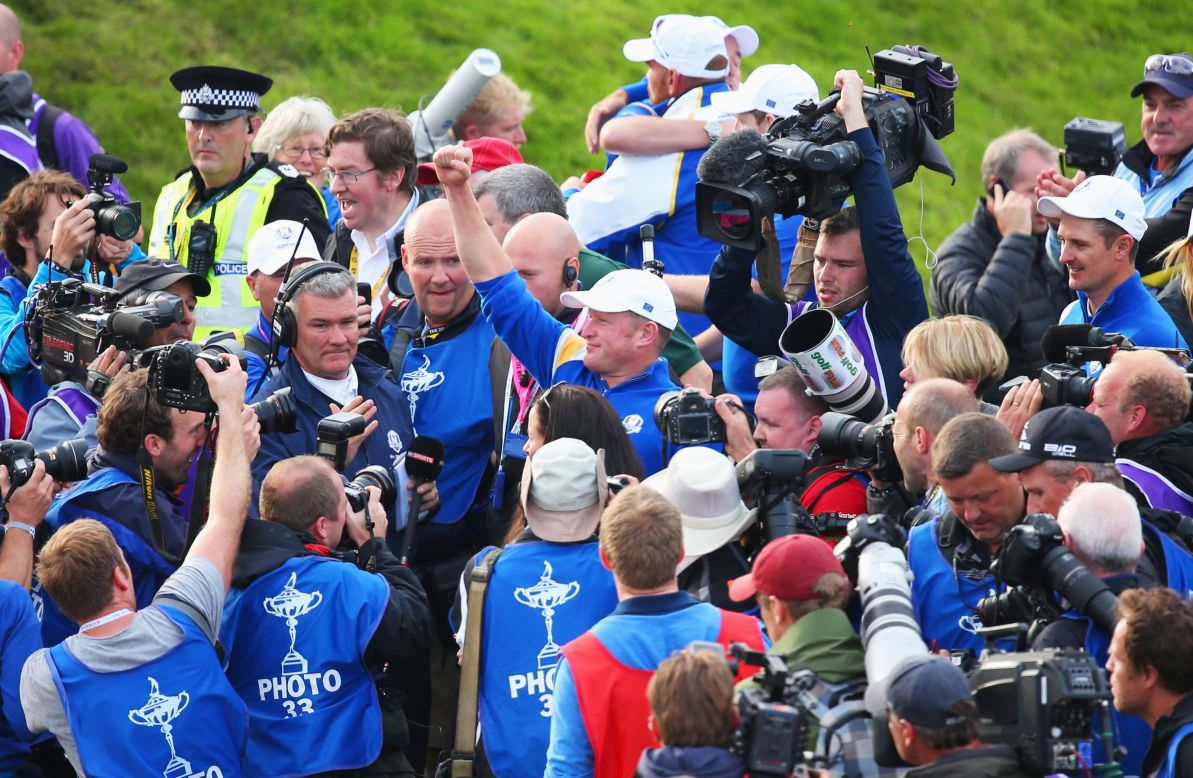McGinley and Team USA captain Tom Watson had a direct influence on 25% of their team with their three picks. McGinley's choices worked out better than those of Watson, notably Jamie Donaldson (pictured celebrating Europe's win), who formed a valuable twosome with Lee Westwood. The pair won two of their three matches together.