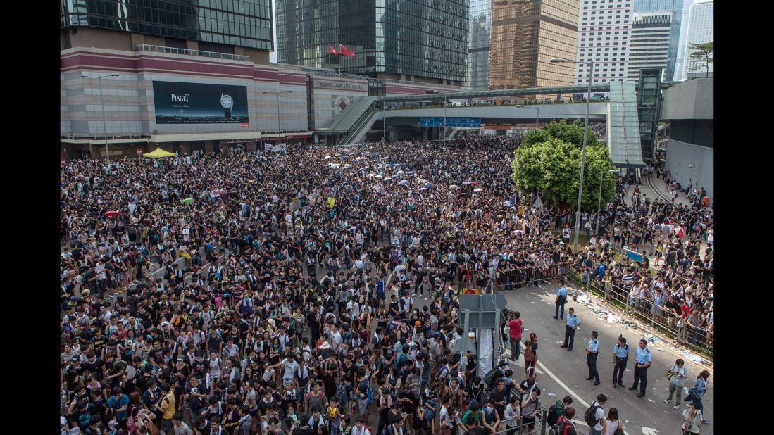 Pro-democracy protesters gather near government headquarters on September 29.