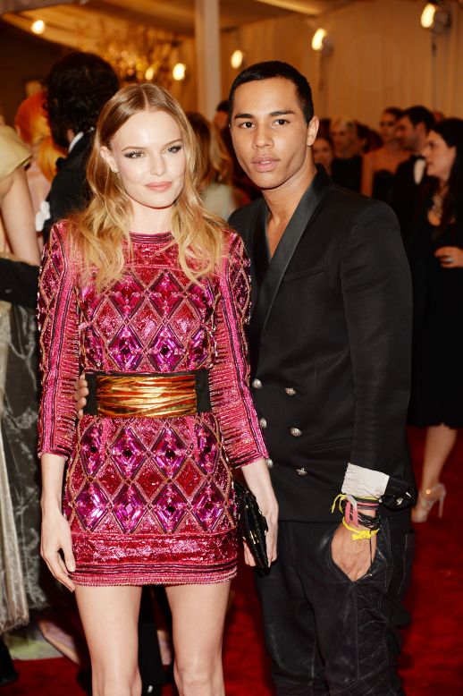 His designs have a loyal celebrity following, including actress Kate Bosworth, who Rousteing is pictured with at last year's Met Gala. 