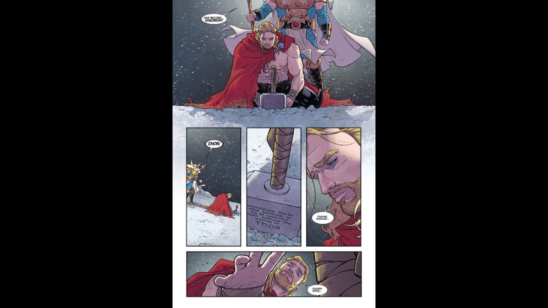 In this look inside "Thor" #1, we see how Thor gives up the hammer, seemingly for good.