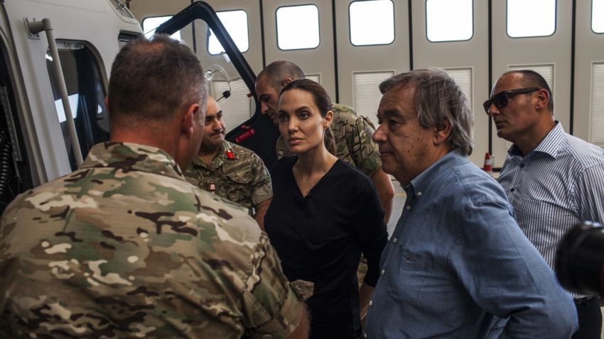 Malta/ Special Envoy for the United Nations High Commissioner for Refugees, Angelina Jolie, listens to officers in the Maltese military discuss rescue at sea operations for refugees at a military base in Valetta, Malta on Sunday, September 14, 2014. Since the start of 2014, more than 2,500 asylum seekers have perished trying to cross the Mediterranean./ UNHCR/ P. Muller/ September 2014