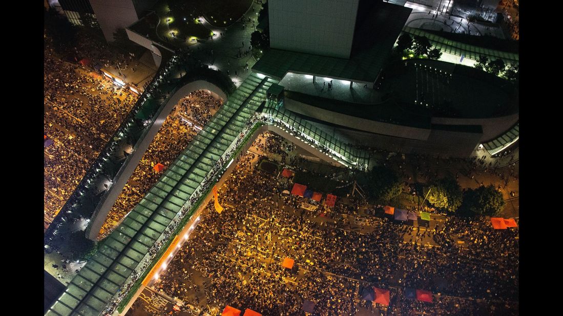 Protesters take part in a rally on a street outside the Hong Kong Government Complex on September 30.