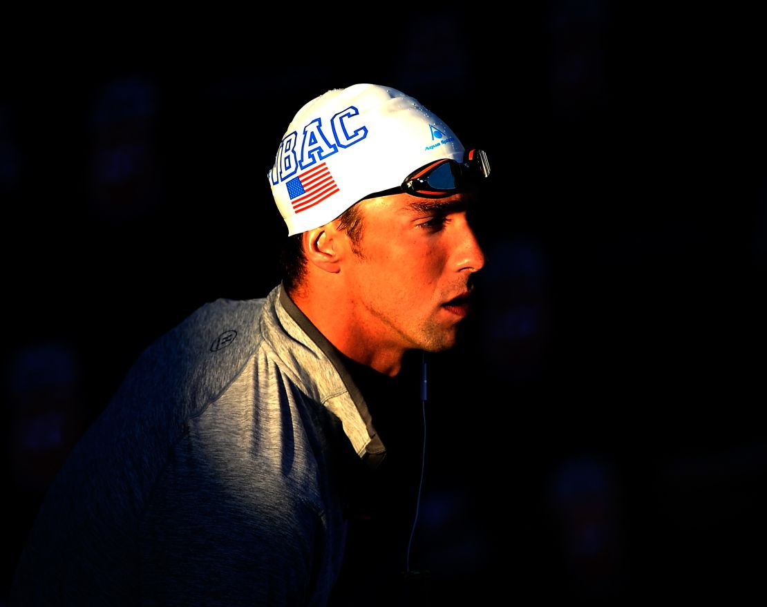 IRVINE, CA - AUGUST 06: Michael Phelps on deck for his race in the Men's 100 Meter Freestyle Final during the 2014 Phillips 66 National Championships at the Woollett Aquatic Center on August 6, 2014 in Irvine, California. (Photo by Harry How/Getty Images)