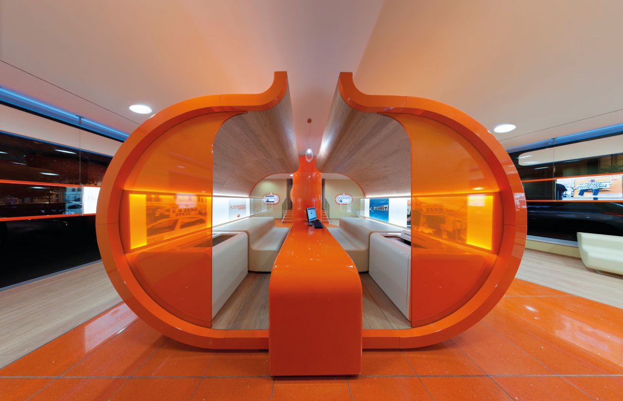 Say goodbye to long lines and drab outlets -- the banks of the future are fashioning themselves into cool destinations. The interior of this ING Direct bank, in Milan, was developed by architects NewTone and mimics the design of retail stores. 