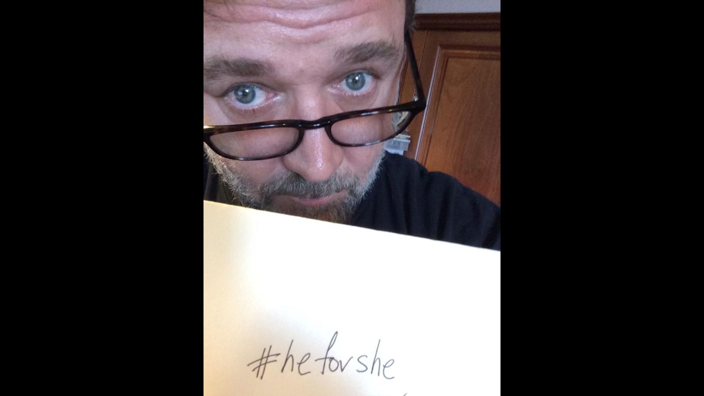 Actor Russell Crowe <a href="https://twitter.com/russellcrowe/status/514646108241285120" target="_blank" target="_blank">tweeted a selfie</a> promoting HeForShe, a global campaign for gender equality, on Wednesday, September 24. On the <a href="http://www.heforshe.org" target="_blank" target="_blank">HeForShe website</a>, men can make a pledge to "take action against all forms of violence and discrimination faced by women and girls."