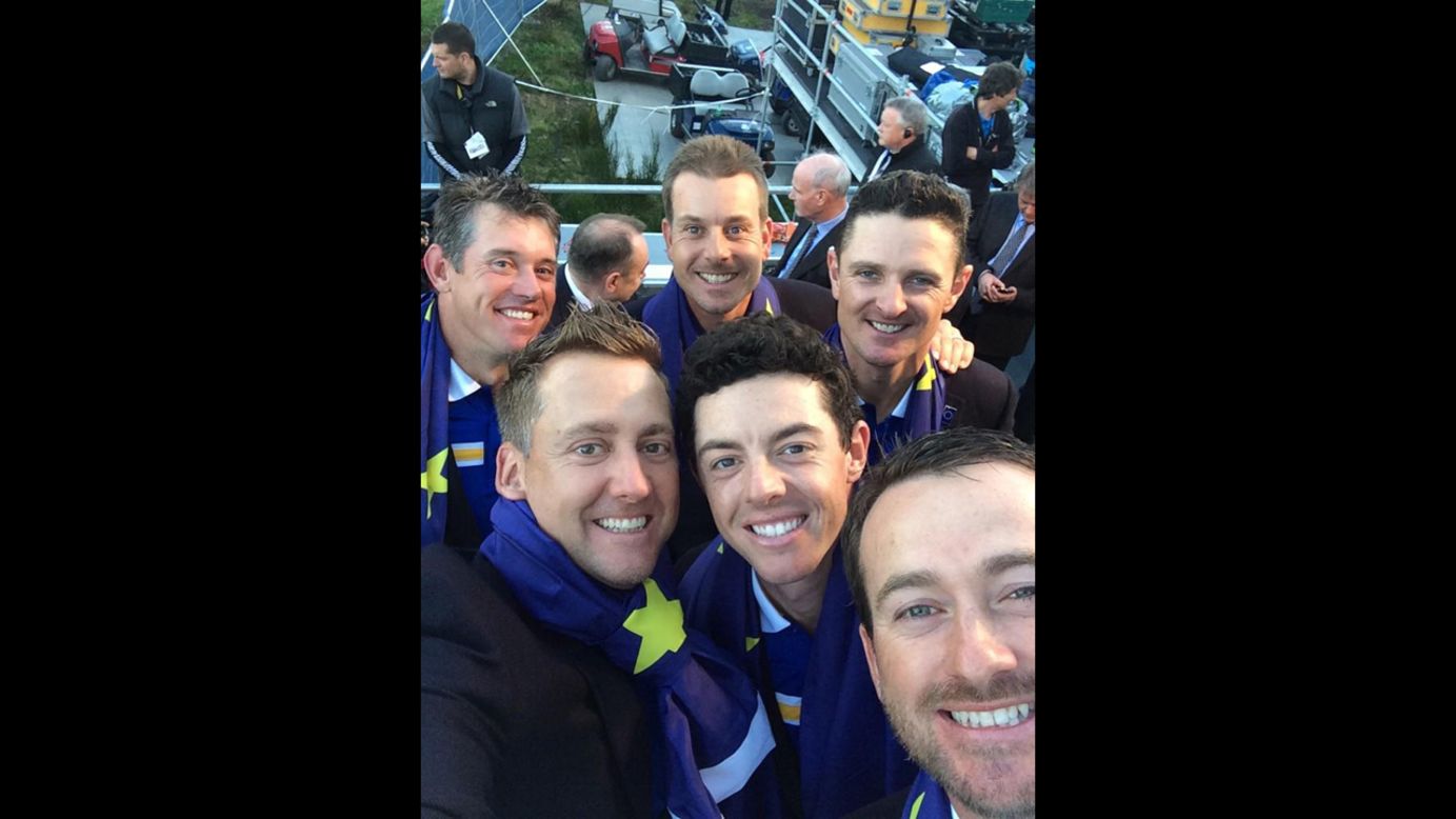 <a href="https://twitter.com/IanJamesPoulter/status/516271704445038592" target="_blank" target="_blank">"Any good?"</a> asks golfer Ian Poulter, seen at the bottom left with Team Europe teammates after they defeated the United States for a <a href="http://edition.cnn.com/2014/09/28/sport/golf/ryder-cup-gleneagles-europe-wins/">third straight Ryder Cup title</a> on Sunday, September 28. Pictured with Poulter are teammates Lee Westwood, back left; Henrik Stenson, back center; Justin Rose, back right; Rory McIlroy, front center; and Graeme McDowell, front right.