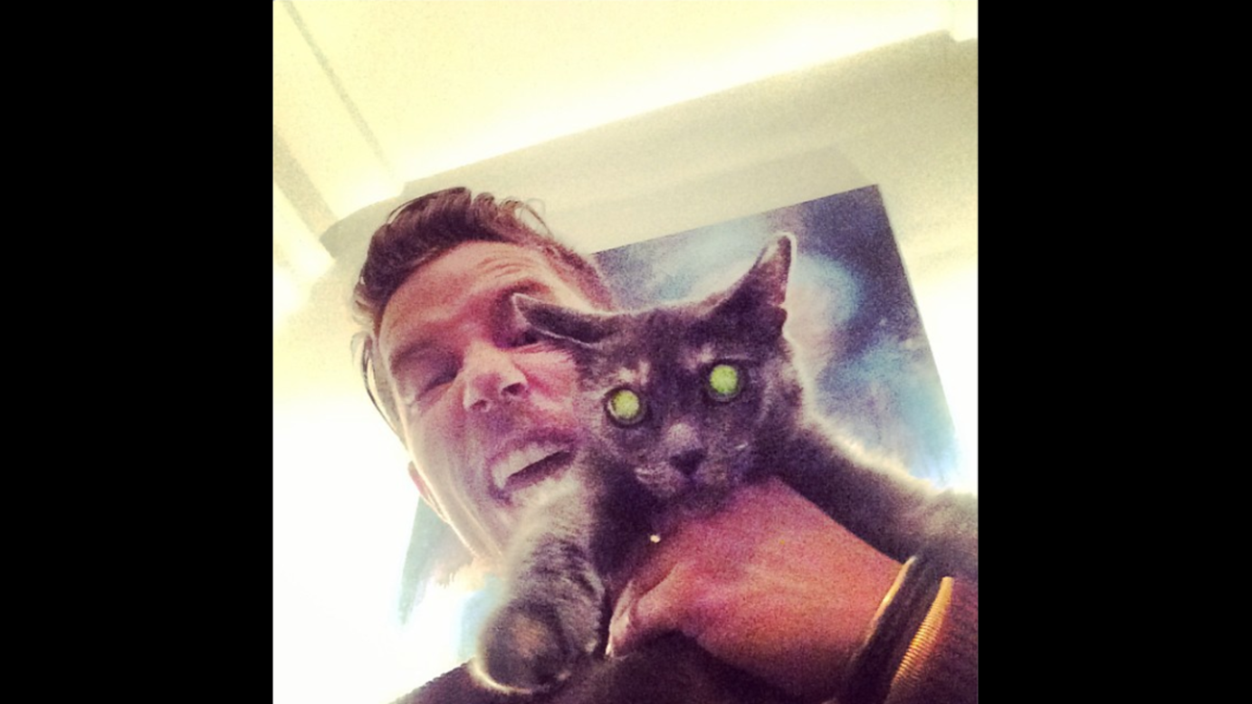 Snowboarder Shaun White uploaded this selfie with a cat on Friday, September 26. "Laser cat.... #obeyme," <a href="http://instagram.com/p/tbV4MNvQai/?modal=true" target="_blank" target="_blank">White wrote on Instagram.</a>