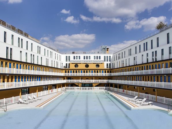 From the 46-meter long outdoor pool, the Hotel Molitor Paris looks more like a luxury cruise liner.