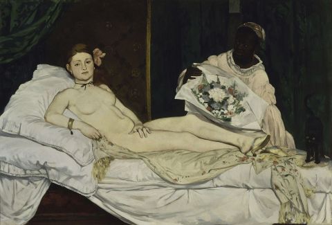 <em>Olympia (1863), Édouard Manet</em><br /><br />What's controversial today may not be so tomorrow. While the female nude was by then a common subject for painters, even enlightened viewers were shocked by Édouard Manet's "Olympia." The presumed prostitute's almost defiant expression, directed at the viewer or an unexpected caller, and casual sexuality were considered pornographic at the time. 
