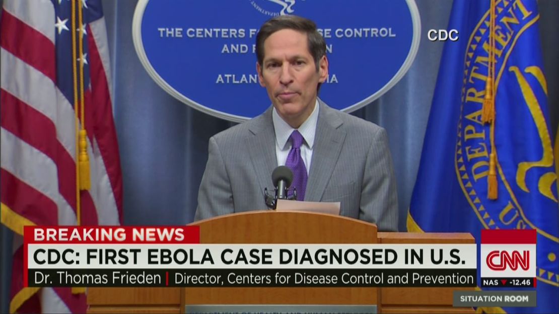 CDC Director Dr. Tomas Frieden notes that only a person showing symptoms can spread the disease.