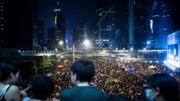 Pro-democracy demonstrators gather for the third night in Hong Kong on September 30, 2014.