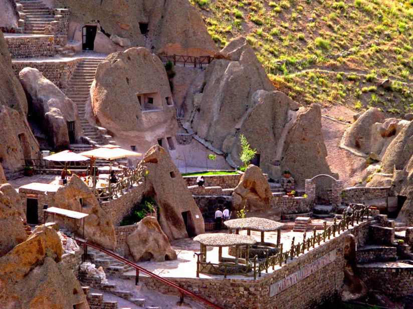About 30 miles outside the northwestern city of Tabriz lies the troglodyte village of Kandovan, where residents live in cone-shaped caves cut out of volcanic rock. Nestled within the 800-year-old village, the Laleh Kandovan Rocky Hotel gives guests the experience of rock dwelling.
