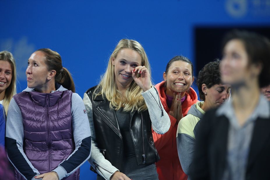 Some 40 WTA players attended the ceremony, including U.S. Open finalist and former world no. 1 Caroline Wozniacki, who was similarly tearful.
