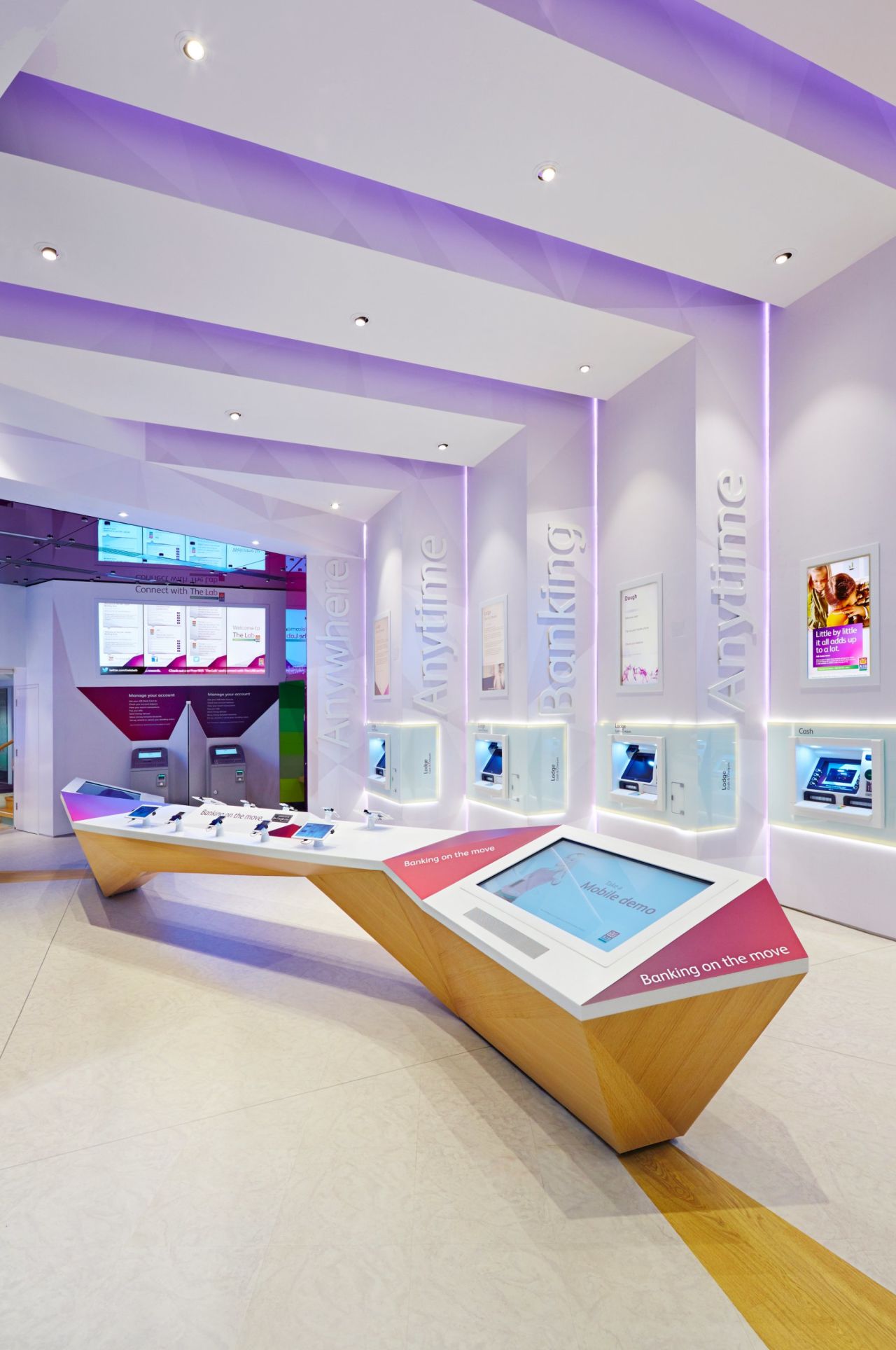 The Lab, Allied Irish Bank's digital banking store in Dublin, is centered around digital self-servicing technologies that help customers learn about its services. Visitors are offered free use of iPads, iMacs and wireless Internet.