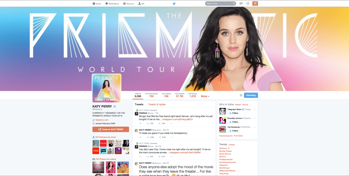 On Twitter, which has over 270 million monthly active users, celebrities like Katy Perry have a huge fan base. 