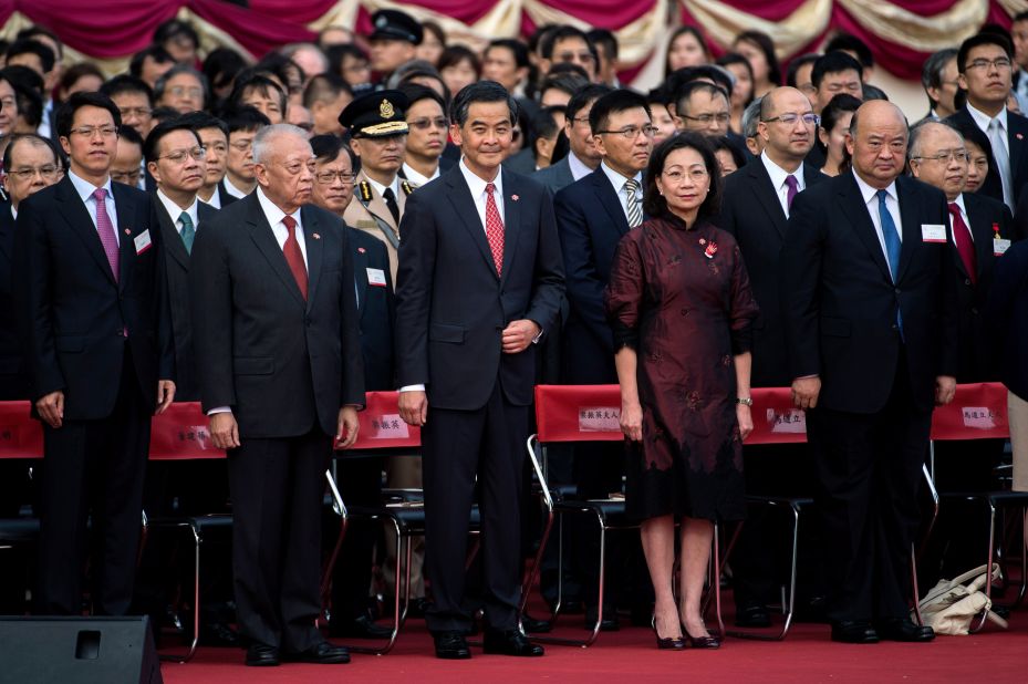 Hong Kong's Chief Executive C.Y. Leung attends a flag raising ceremony to mark the 65th anniversary of the founding of Communist China on October 1.