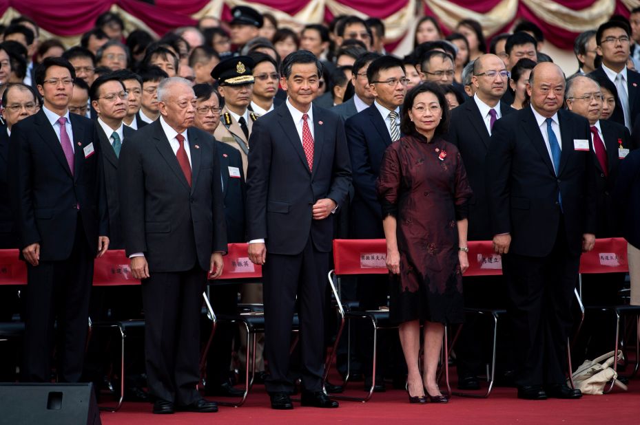 Hong Kong's Chief Executive C.Y. Leung attends a flag raising ceremony to mark the 65th anniversary of the founding of Communist China on October 1. 