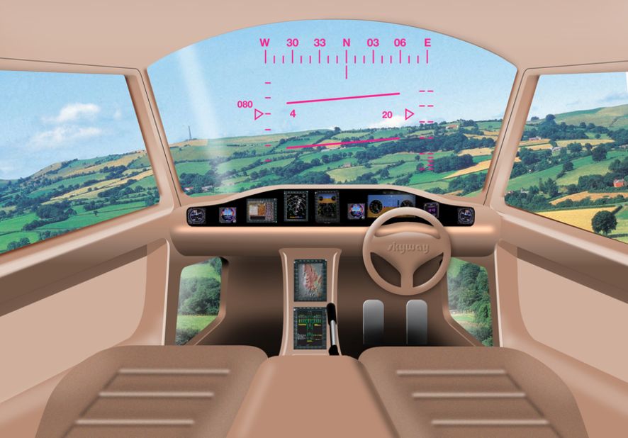 An artist's impression of the cockpit of the MyCopter project. Research institutes have spent years designing a cockpit that resembles a car and that anyone can pilot with a minimum of training.