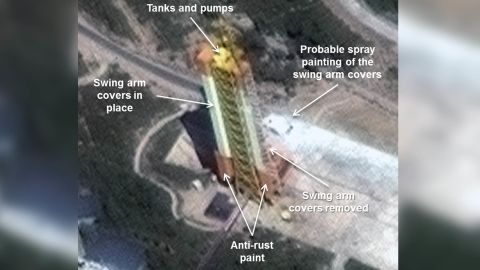 DigitalGlobe Imagery showing the enlarged gantry tower at North Korea's Sohae Satellite Launching Station.