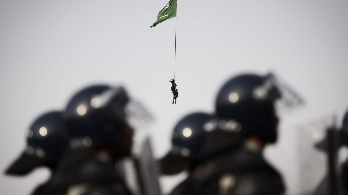Members of a special police unit perform during a parade leading up to the annual Hajj pilgrimage in Mecca, Saudi Arabia, on Sunday, September 28. 