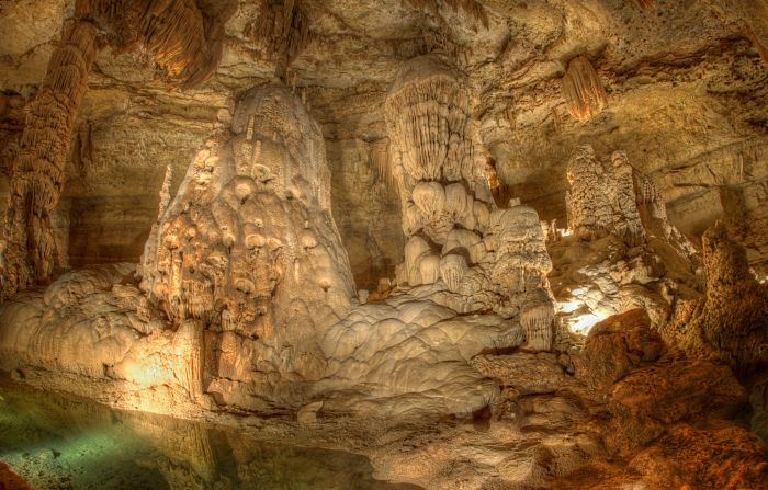 Natural Bridge Caverns north of San Antonio, Texas, features several illuminated chambers and a daily lantern tour.