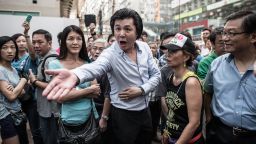 An anti-Occupy shouts at a pro-democracy demonstrator on October 3.