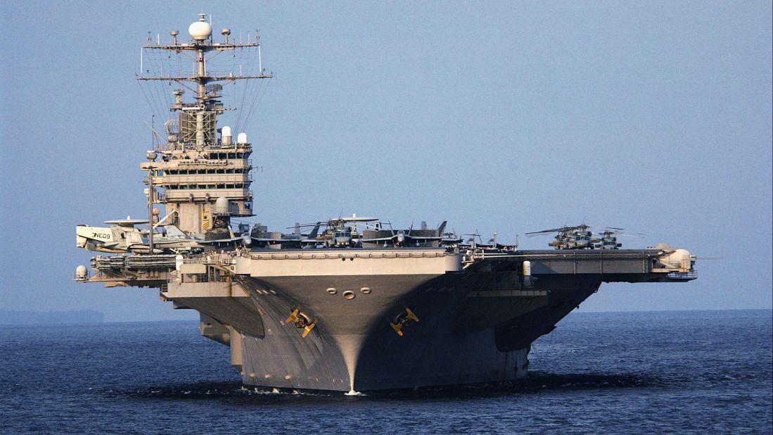 The USS Abraham Lincoln, a Nimitz-class aircraft carrier, is seen near the coast of Indonesia in 2005. The carrier recently received a new anchor from the decommissioned USS Enterprise. 