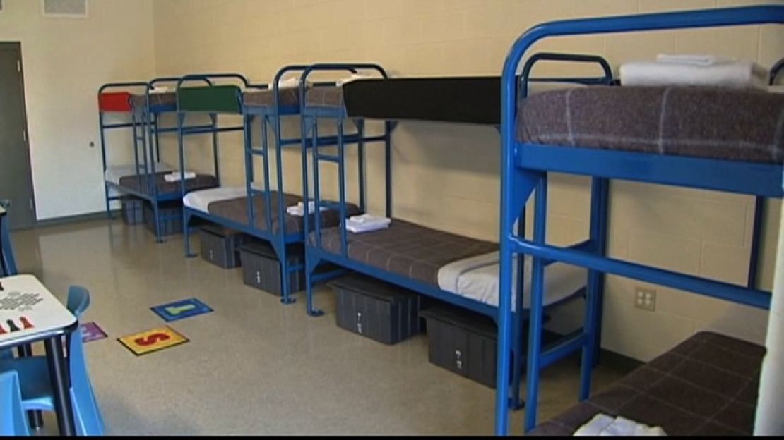 An eight-person room at the Karnes County detention center is shown on July 31, 2014.