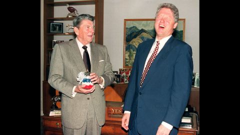 Ronald Reagan, the 40th president, at left with Bill Clinton, munched on jelly beans to quit smoking and quickly fell in love with the candy, often keeping a stash nearby in the White House, according to the <a href="https://reaganlibrary.archives.gov/archives/reference/jellybellies.html" target="_blank" target="_blank">Ronald Reagan Presidential Library and Museum</a>. 