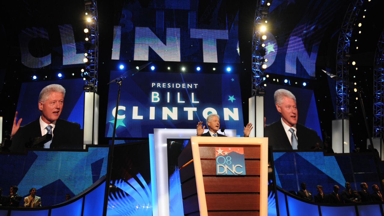 The former President addresses the Democratic National Convention in August 2008.