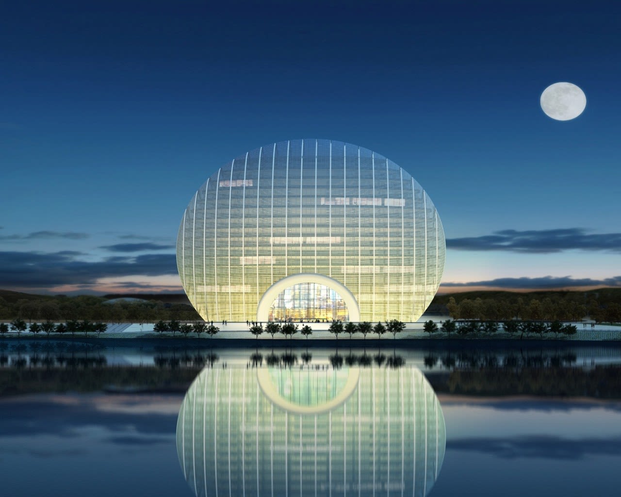 Spanning 18,075 square meters, the new Sunrise Kempinski Hotel, Beijing is covered by more than 10,000 glass panels. At night, it's lit up by hydroelectric-powered LED lights.