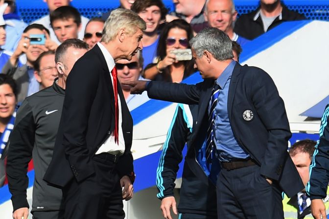The feud between Chelsea manager Jose Mourinho and his Arsenal counterpart Arsene Wenger stretches back to 2005 and reared its head again when the two met on Sunday. Wenger shoved Mourinho on the touchline, and the two had to be separated by the fourth official.