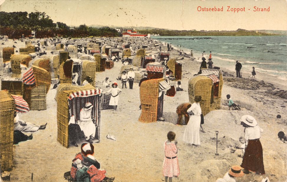 This genteel beach scene depicts a resort near the Polish city of Gdansk. The postcard is date stamped January 28,1923.