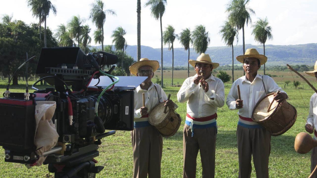 Bourdain's crew films a traditional guarani band at the ranch.