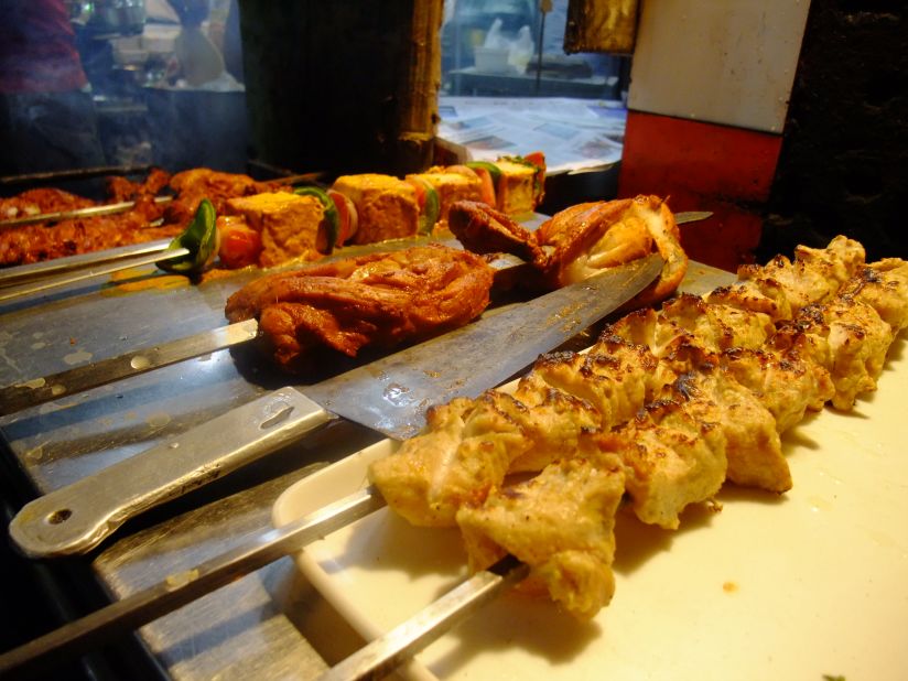 The delicious kebab is grilled meat on a skewer. Options include mutton, pork and chicken.