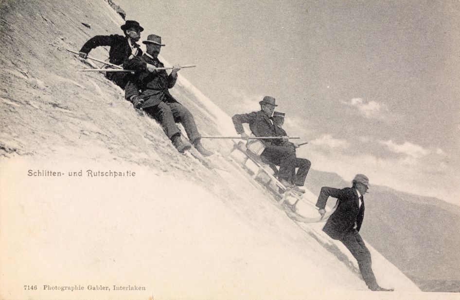 This postcard dated 1907 is simply titled "sledging."