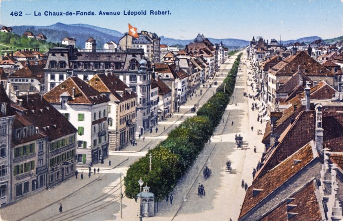 A 1919 scene from the lakeside Swiss town of Neuchatel. 