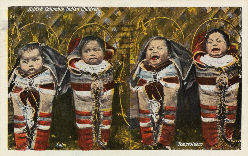 Subtitled "calm/tempestuous" this card shows a quartet of aboriginal babies in British Columbia, Canada, in 1921.