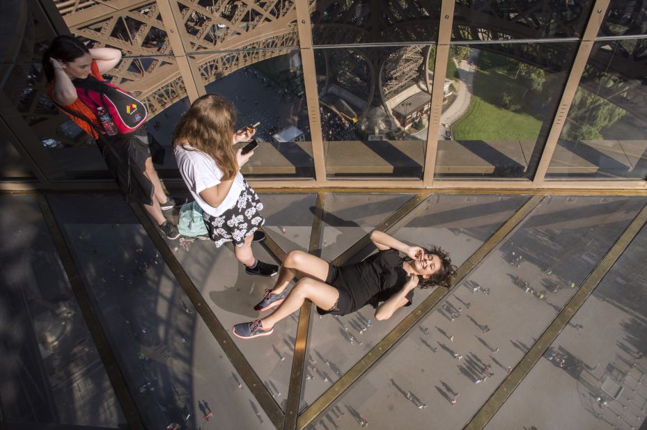 The glass floor looks down on the 57-meter drop to the ground beneath.